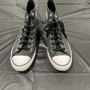 Black High-Top Canvas Sneakers with White Toe Cap